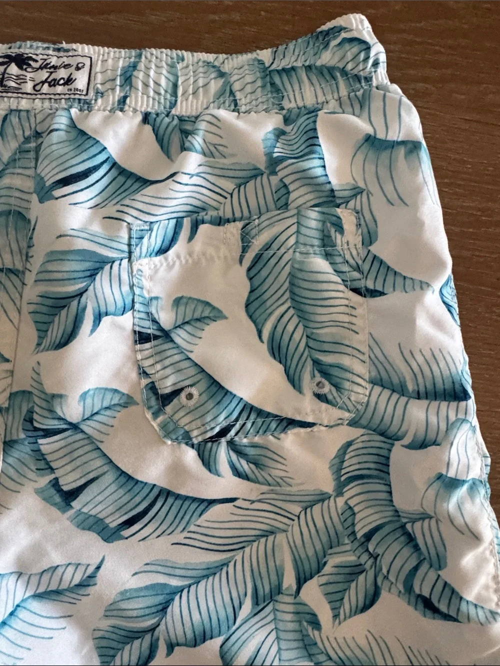 Janie and Jack White Shorts with Blue Tropical Leaf Print